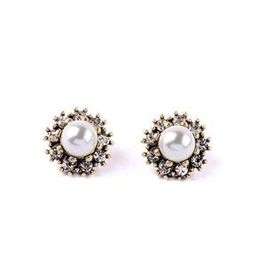 3x Boho Pearl Stud CZ Earrings